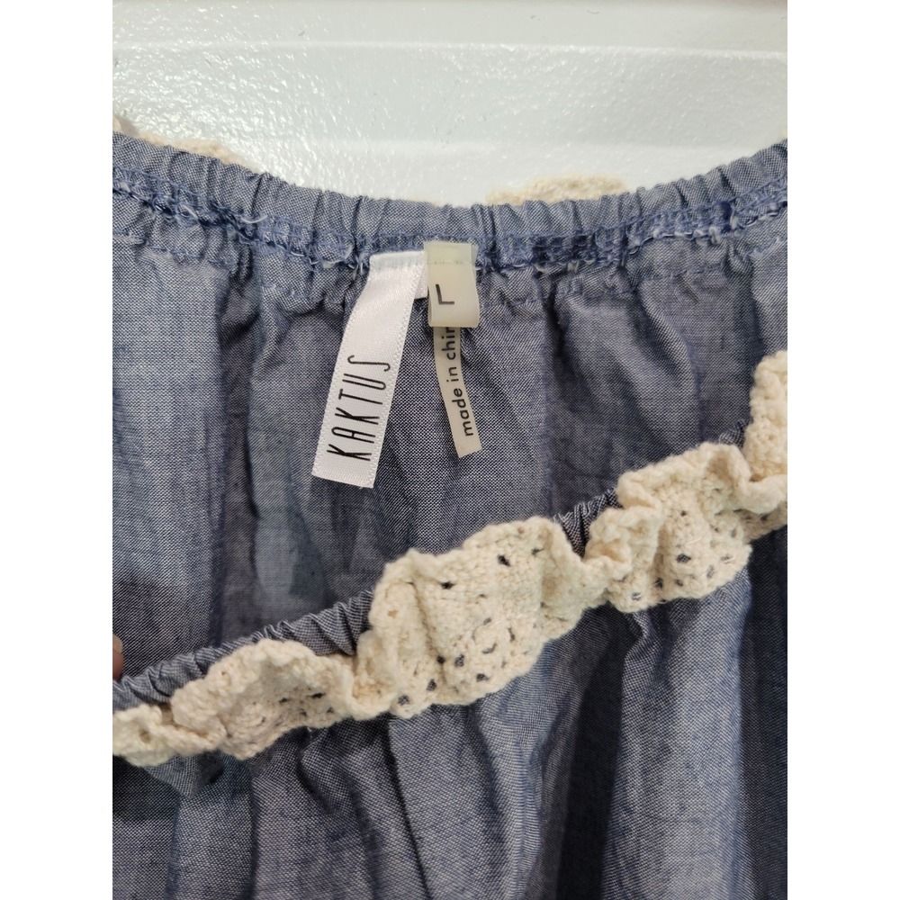 Kaktus Womens Off Shoulder‎ Bell Sleeve Embroidered Lace Trim Tunic Top L Cotton - Picture 3 of 7